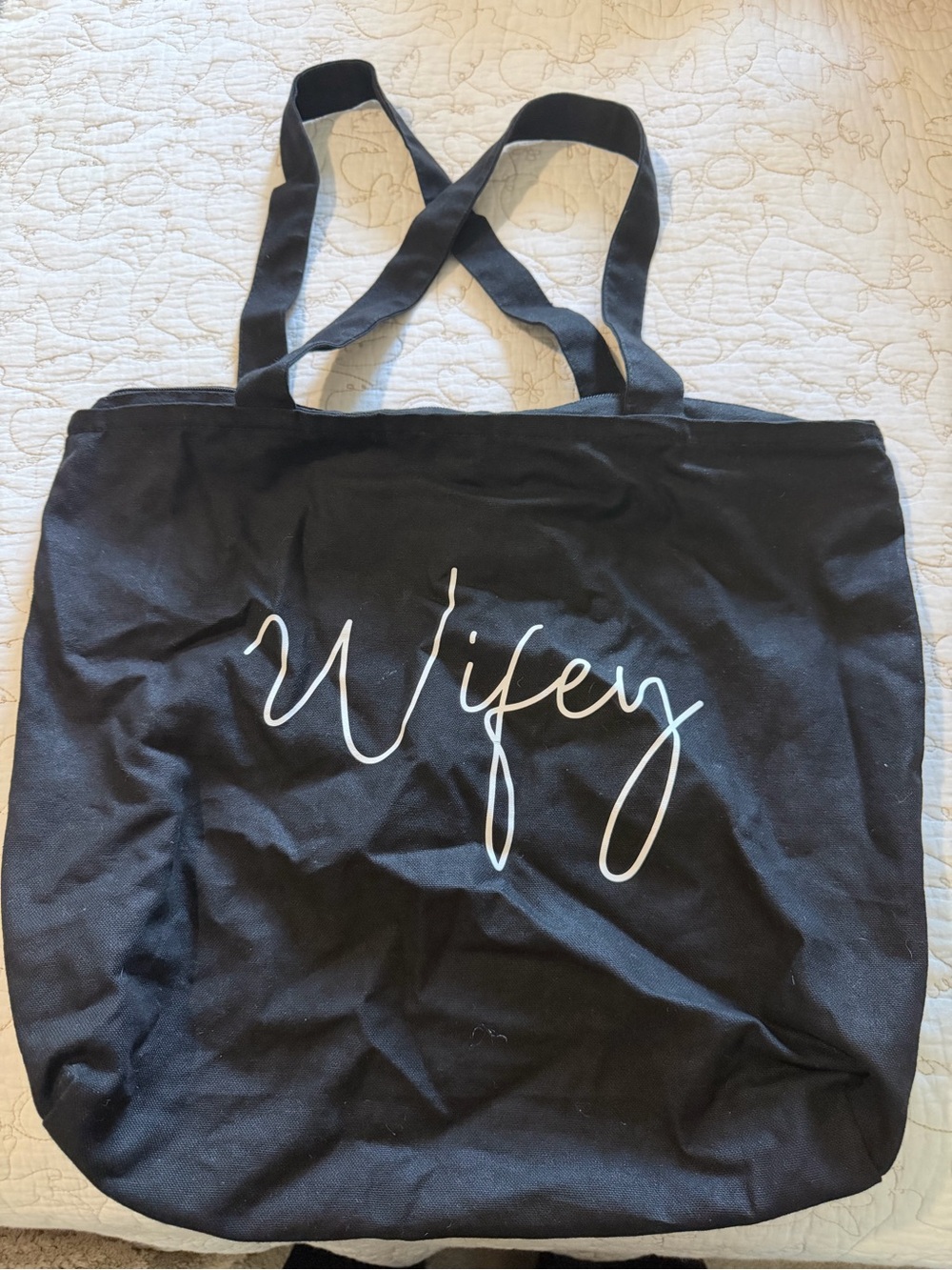 Black 'Wifey' Canvas Tote Bag - Stylish Everyday Shoulder Bag